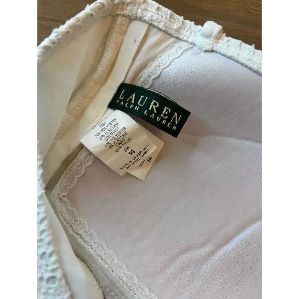 Lauren Ralph Lauren White Lace One Piece Swimsuit 14 Tummy Control Strapless